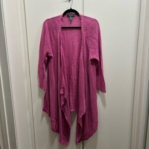 LRL Ralph Lauren Sz 1X Pink 100% Linen Cardigan Beach Boho Lagenlook Open Front